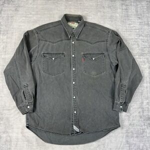 Levis Shirt Men's Medium Black Denim Pearl Snap Vtg 90s Western Long Sleeve